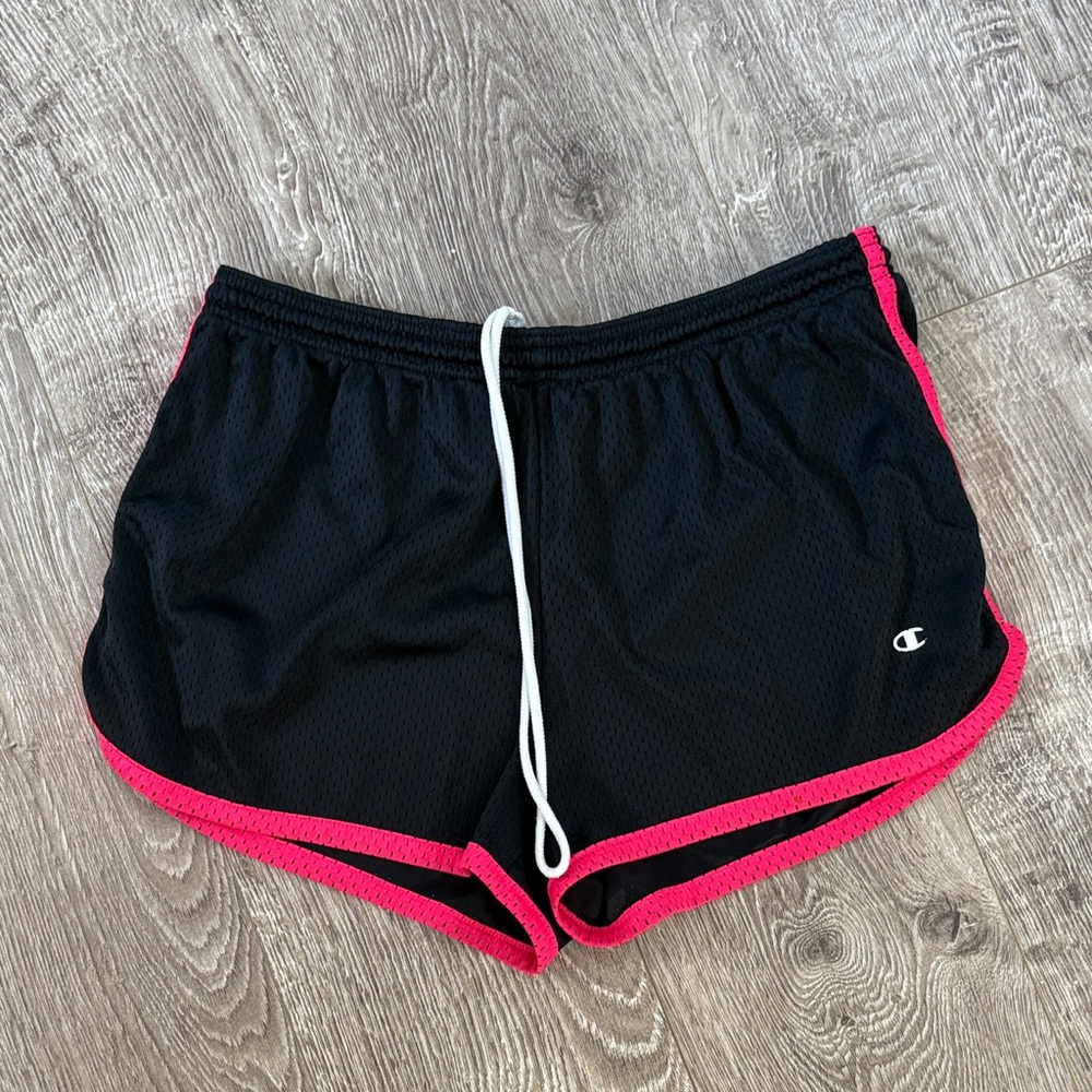 Champion Women's Athletic Shorts Black with Pink Trim